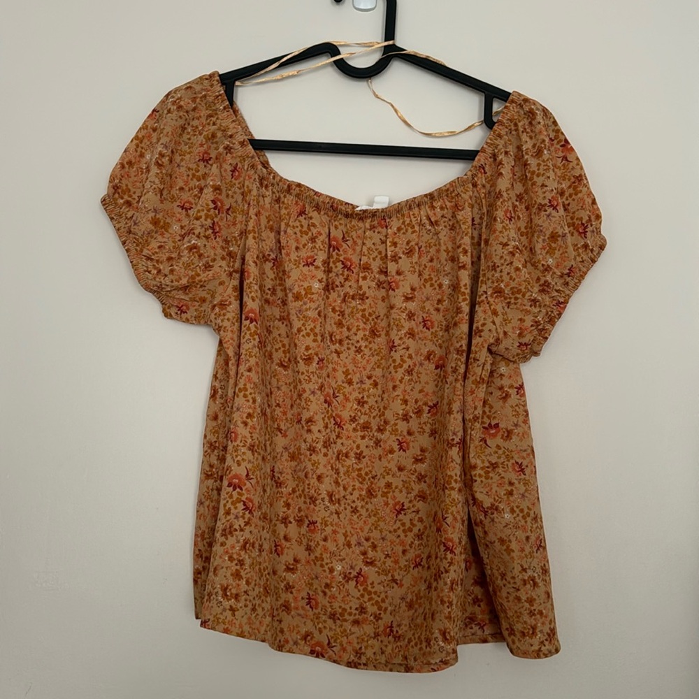 Pink Rose Orange & Brown Blouse